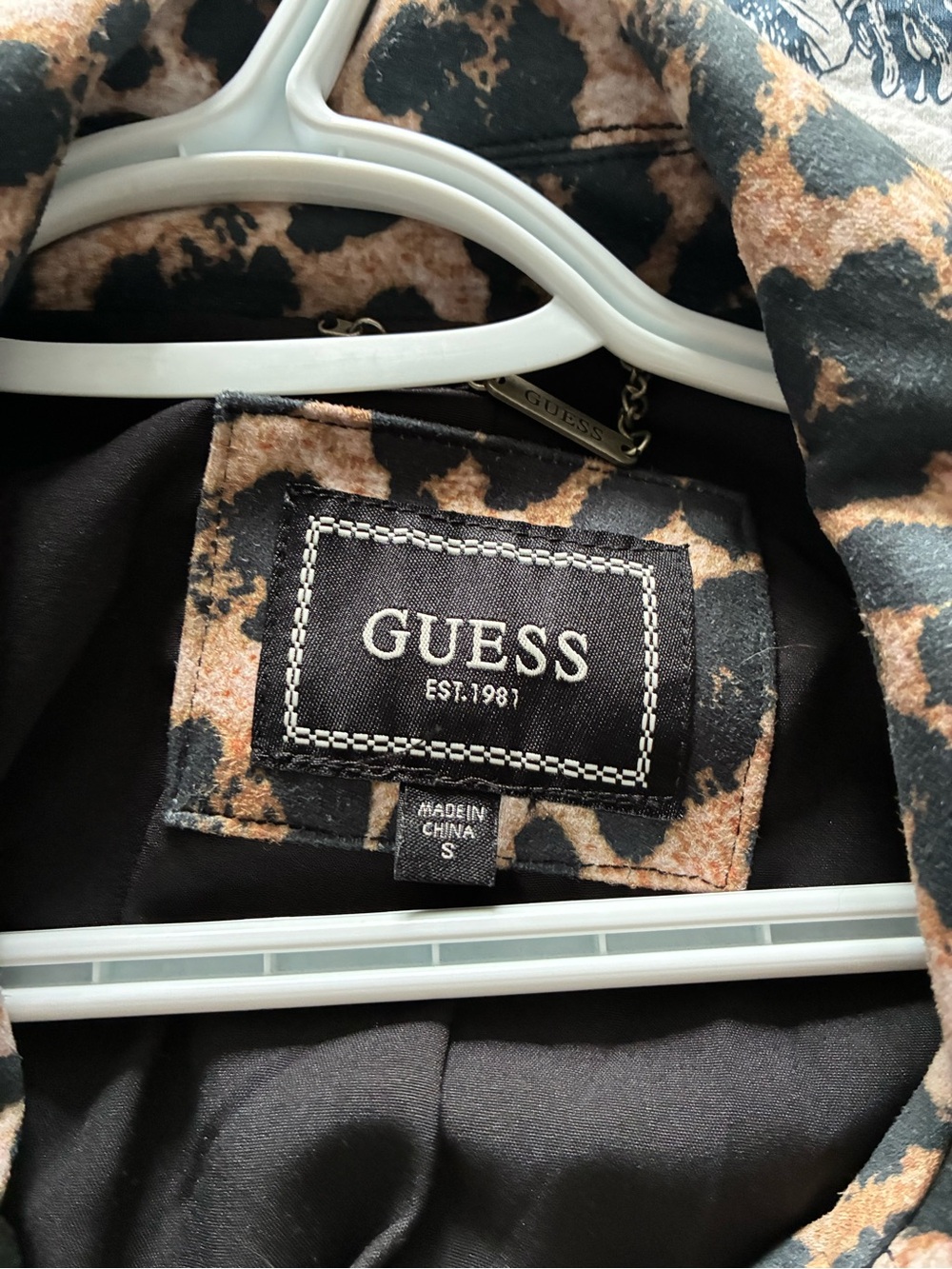 GUESS Leopard-Print Moto Jacket in Brown and Black - Picture 5 of 9
